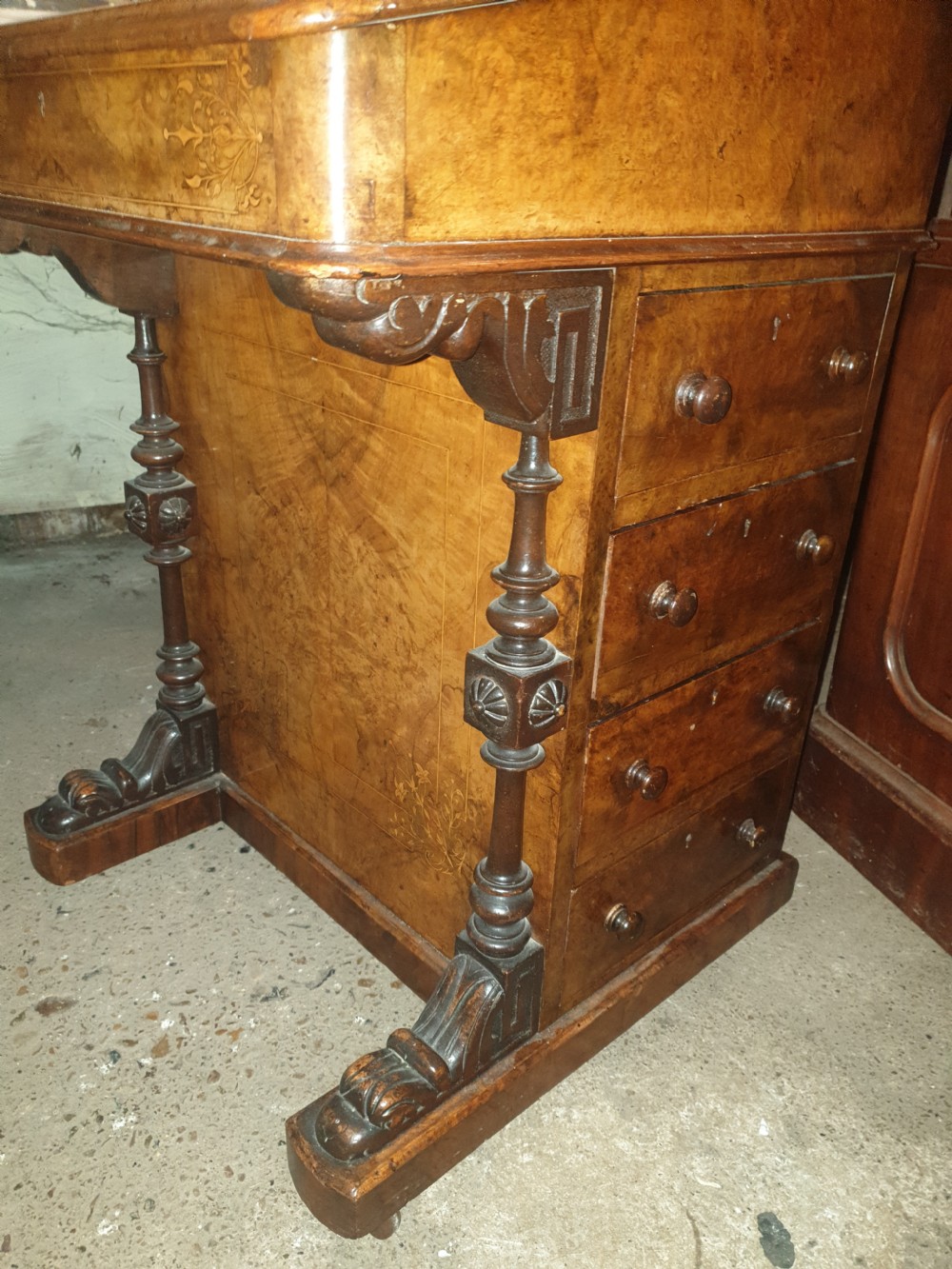 Victorian inlaid burr walnut Davenport  View VI