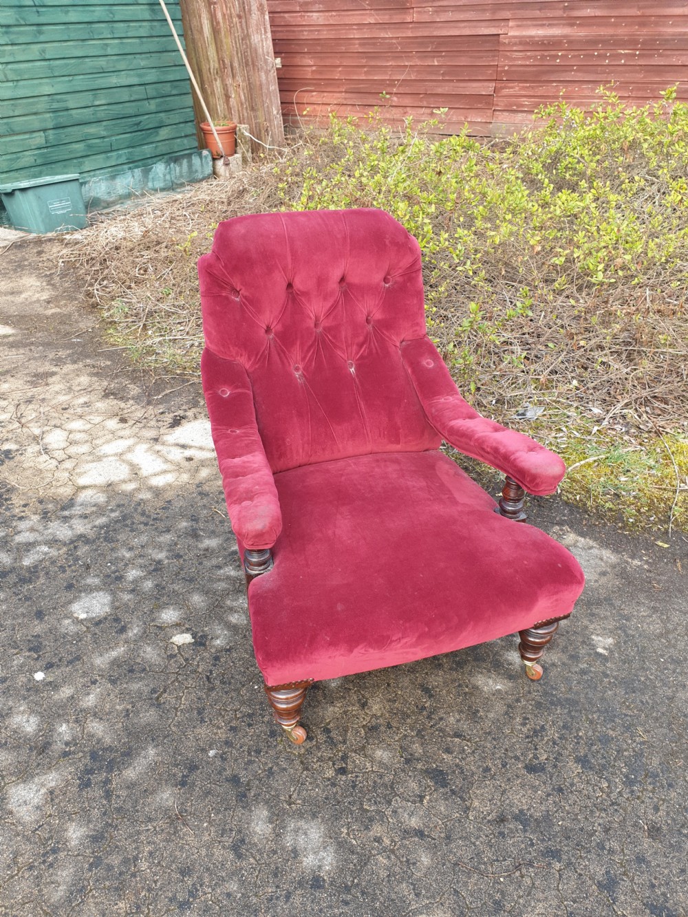 Late Victorian upholstered armchair  View III