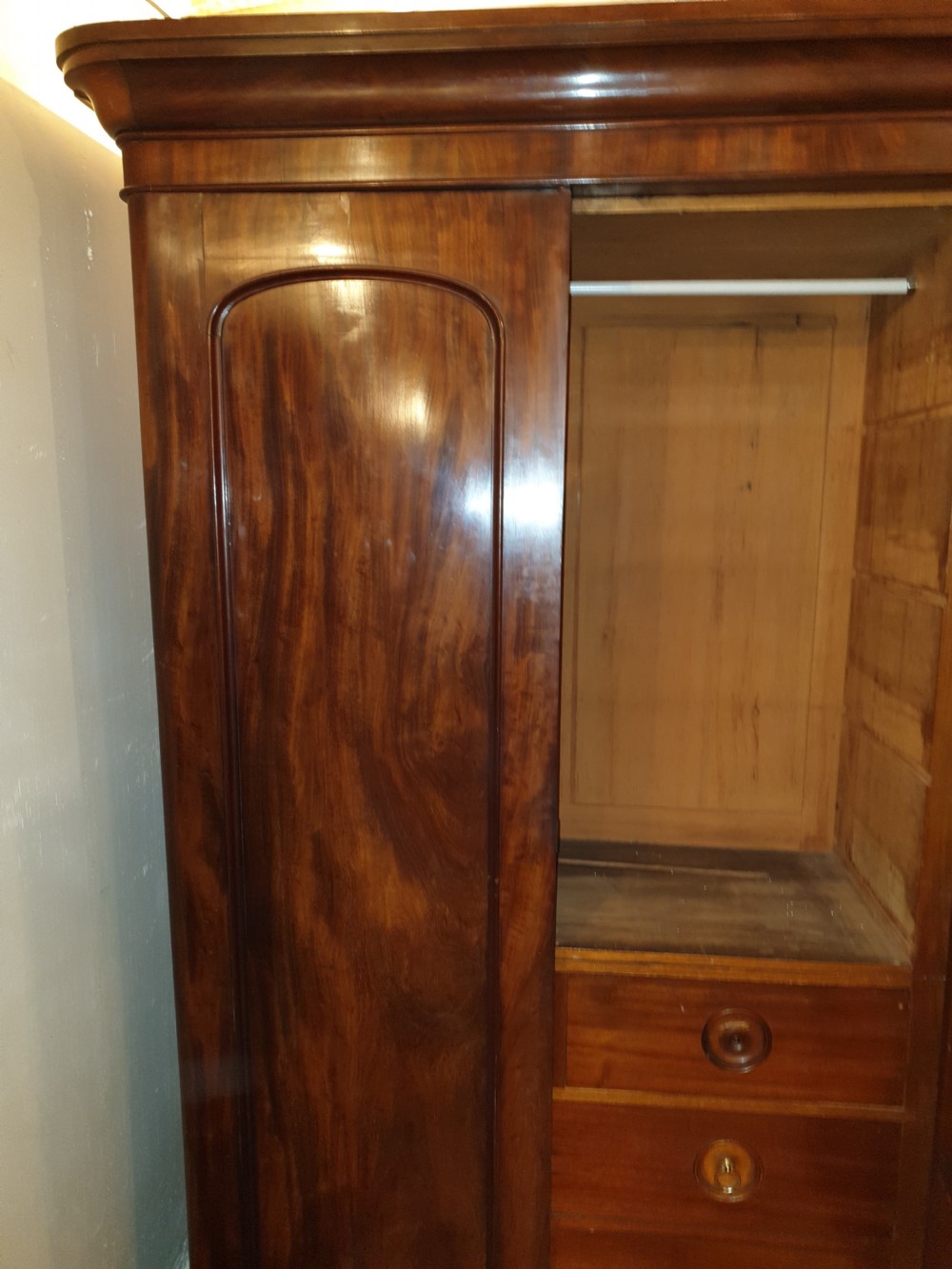 Mid Victorian mahogany 3 door wardrobe. View V