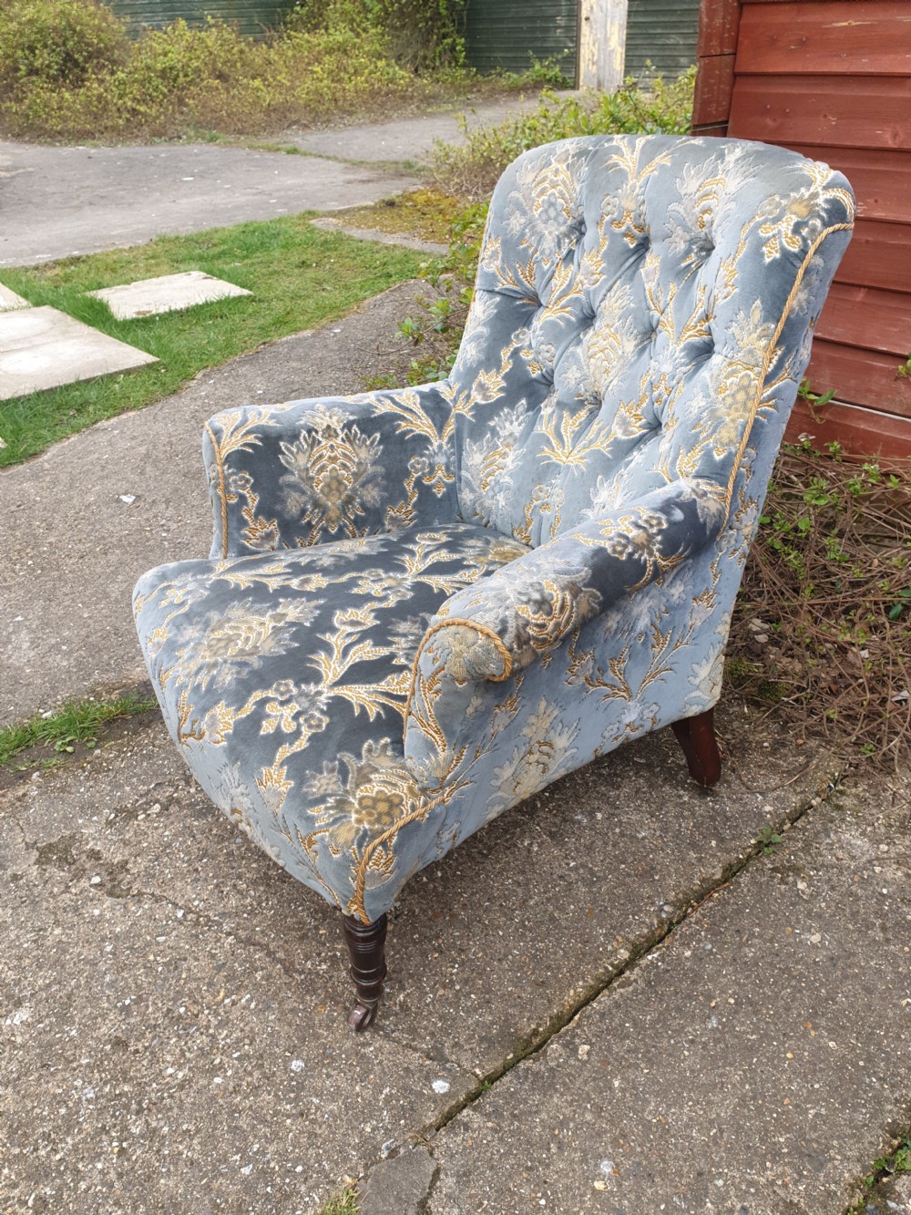 Late Victorian upholstered armchair  View II