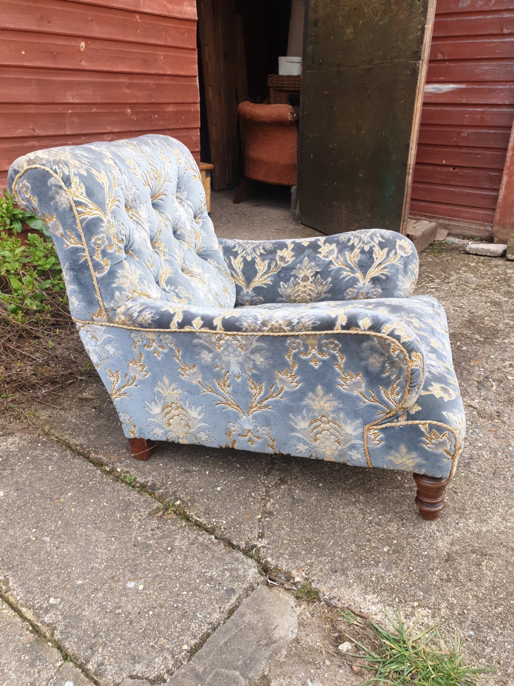 Victorian upholstered armchair in the style of Howard  View II