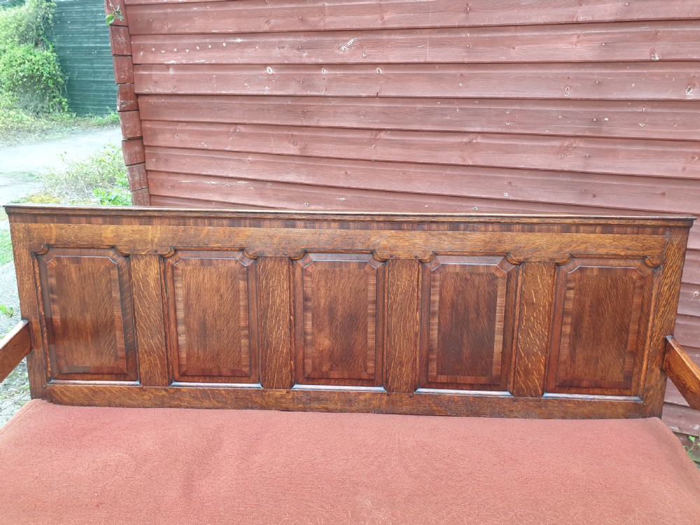 Late Georgian cross banded Oak settle  View II