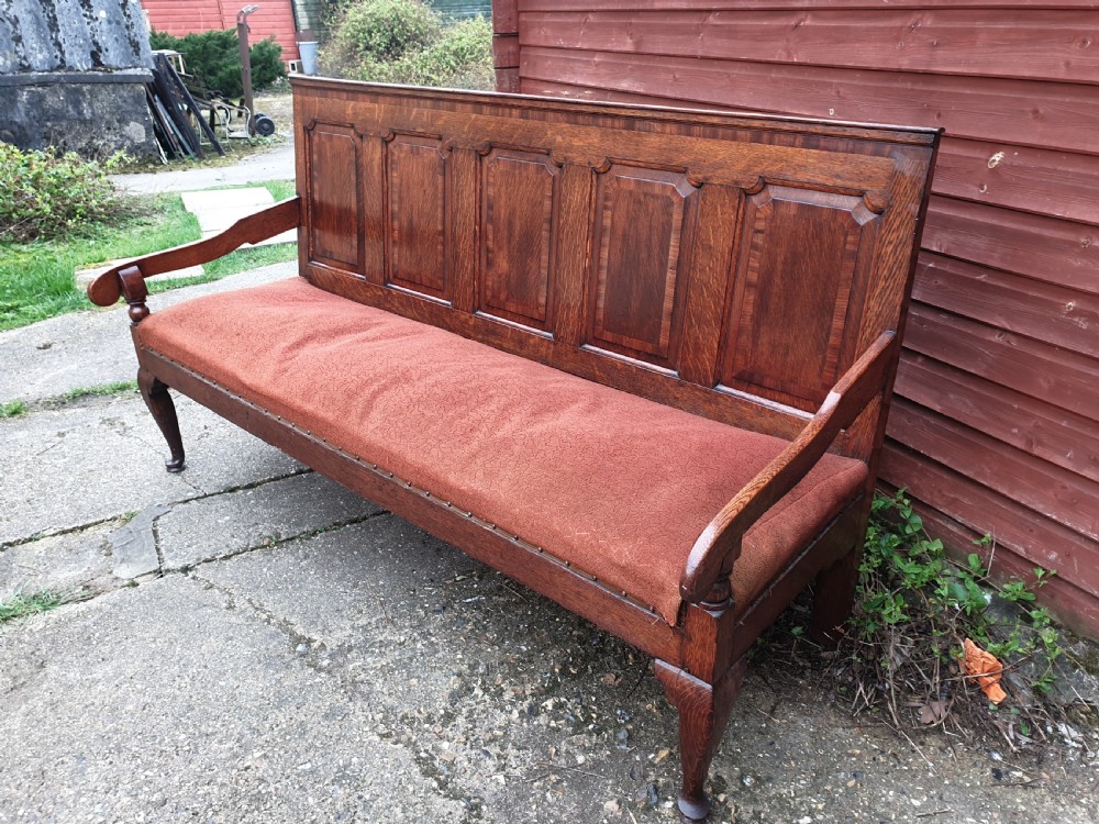 Late Georgian cross banded Oak settle  View III