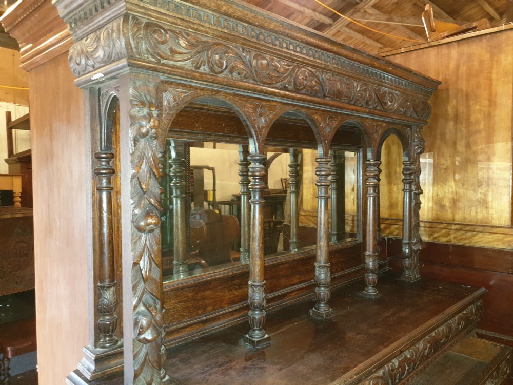 Victorian carved oak Green Man bookcase cabinet.  View II