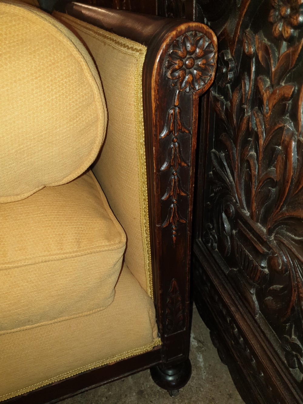 Edwardian mahogany framed 2 seater sofa. View III