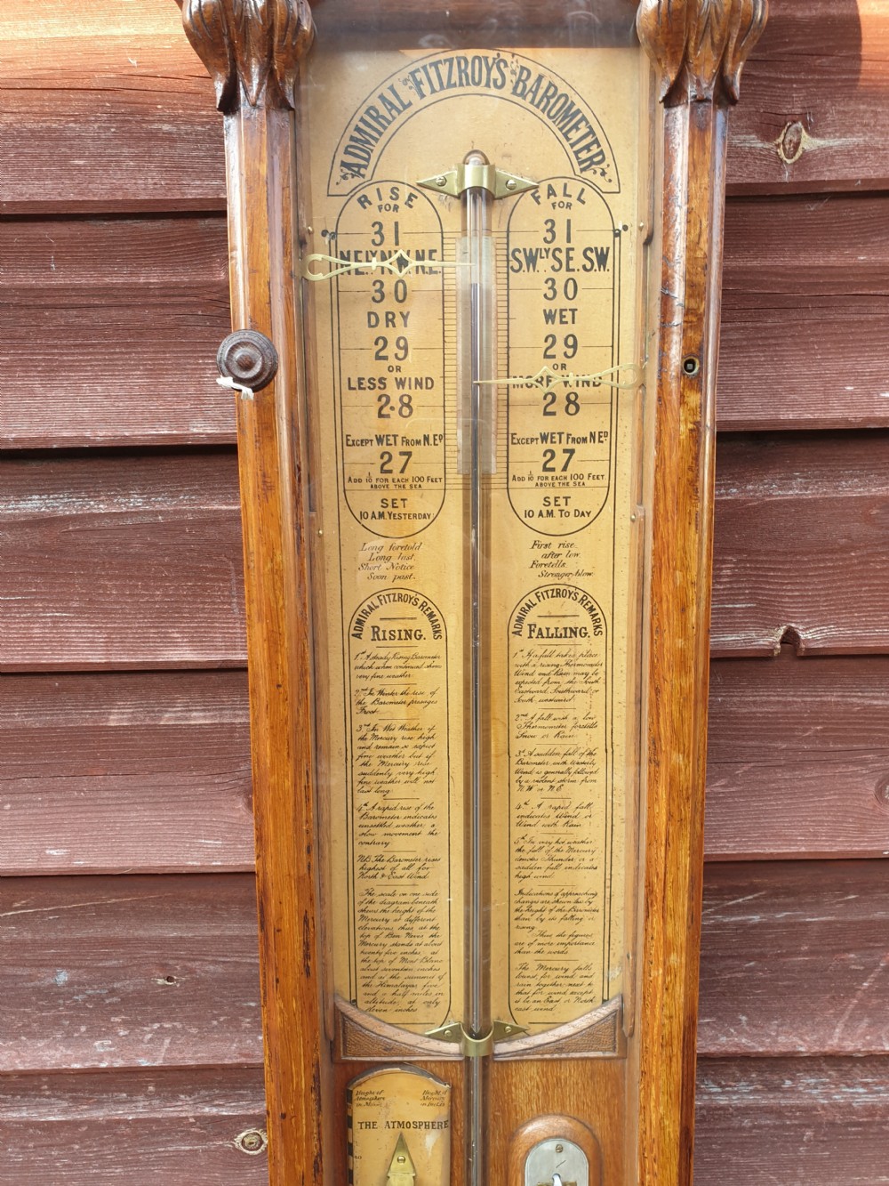 Victorian Admiral Fitzroy's oak frame barometer.  View III