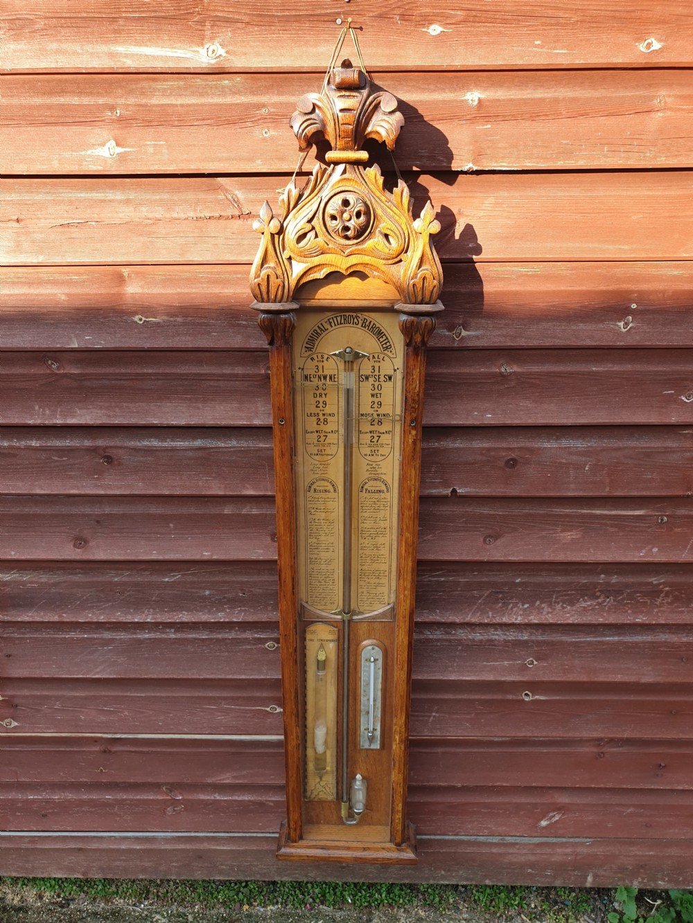 Victorian Admiral Fitzroy's oak frame barometer.  View V
