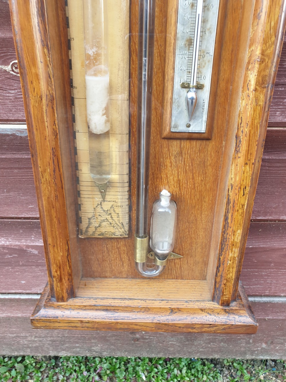 Victorian Admiral Fitzroy's oak frame barometer.  View VI