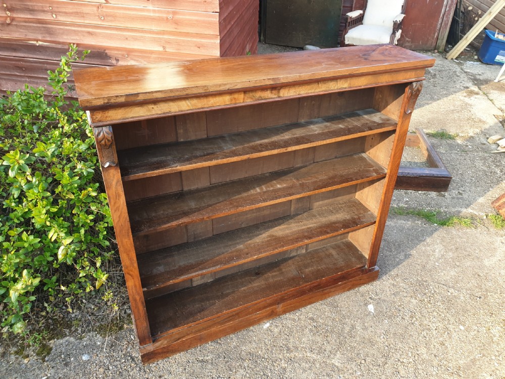 Victorian walnut open front bookcase. 