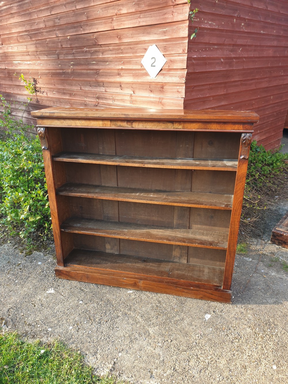 Victorian walnut open front bookcase.  View II