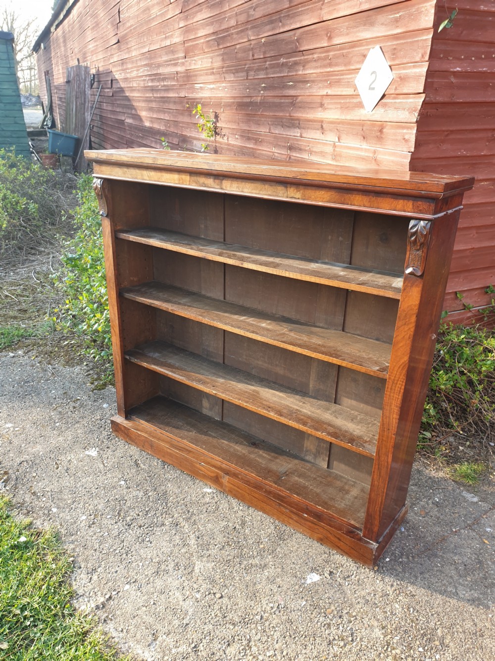 Victorian walnut open front bookcase.  View III