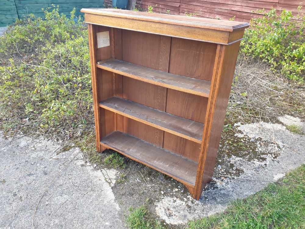 Edwardian oak open bookcase.  View II
