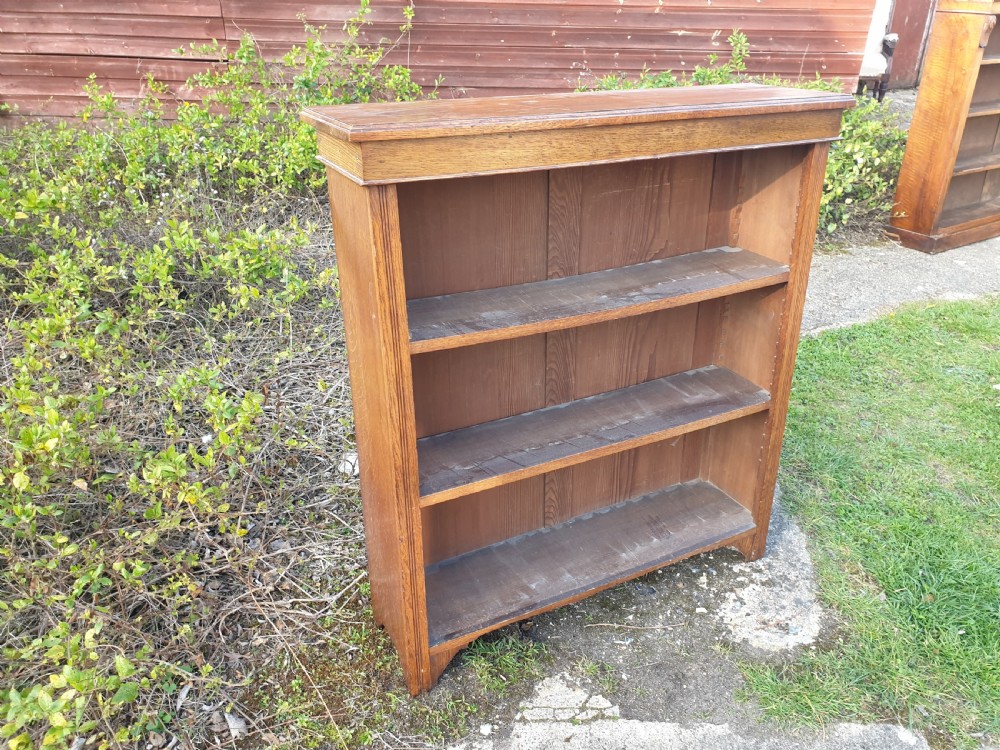 Edwardian oak open bookcase.  View III