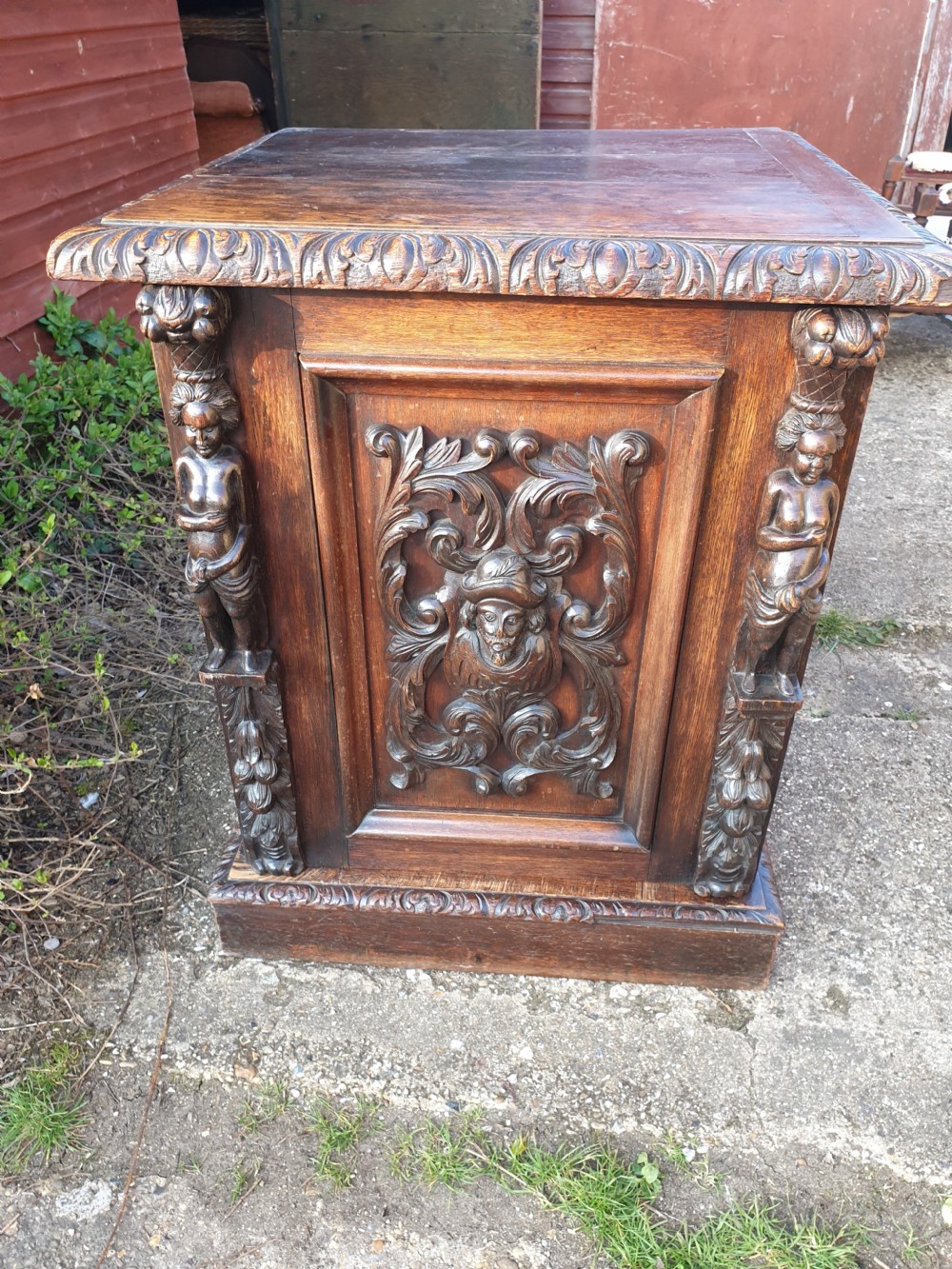 Large Victorian oak country house pedestal cupboard.  View II