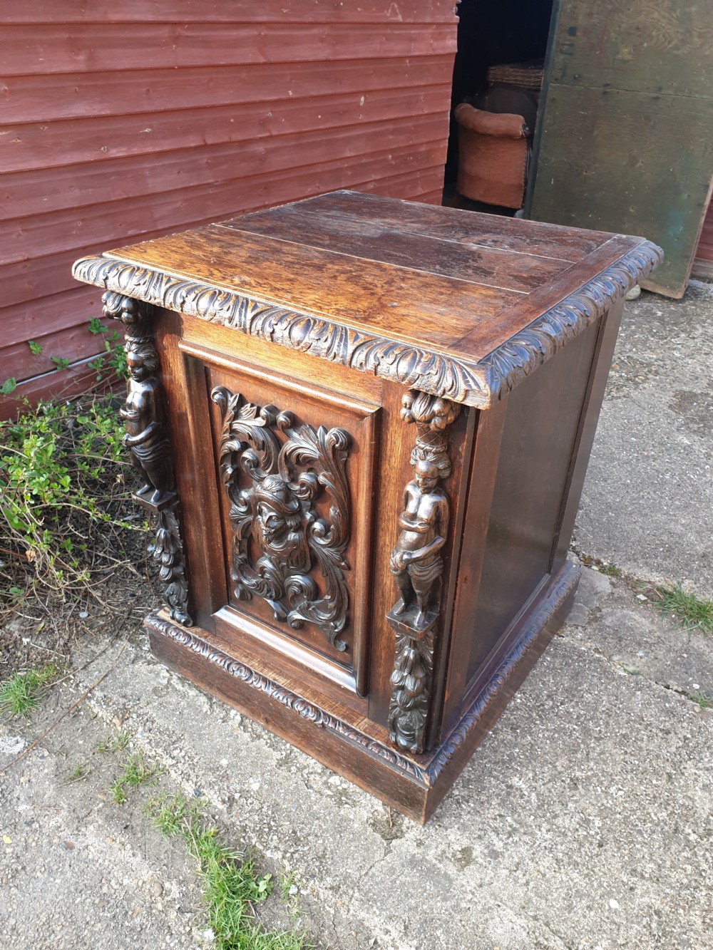 Large Victorian oak country house pedestal cupboard.  View III