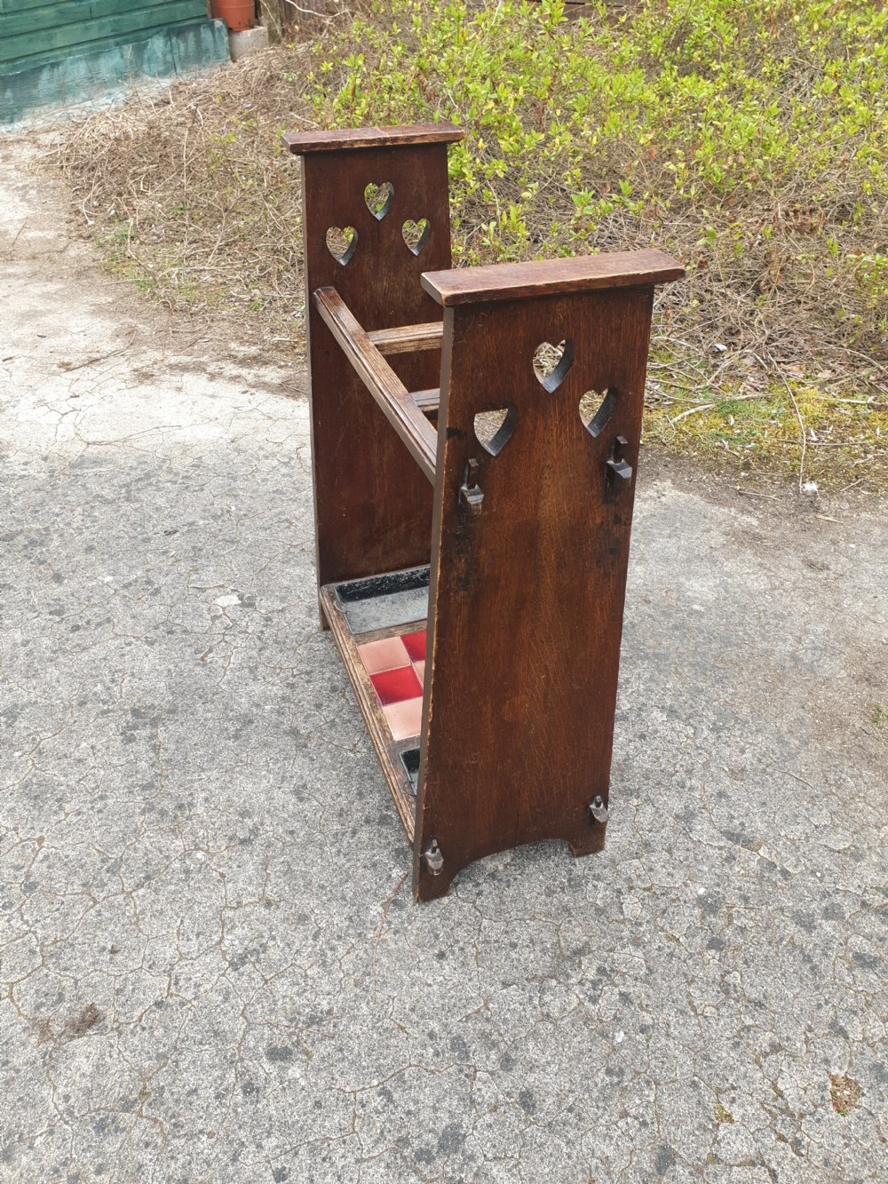 Oak arts and crafts stick stand in the manner of Liberty's.  View II