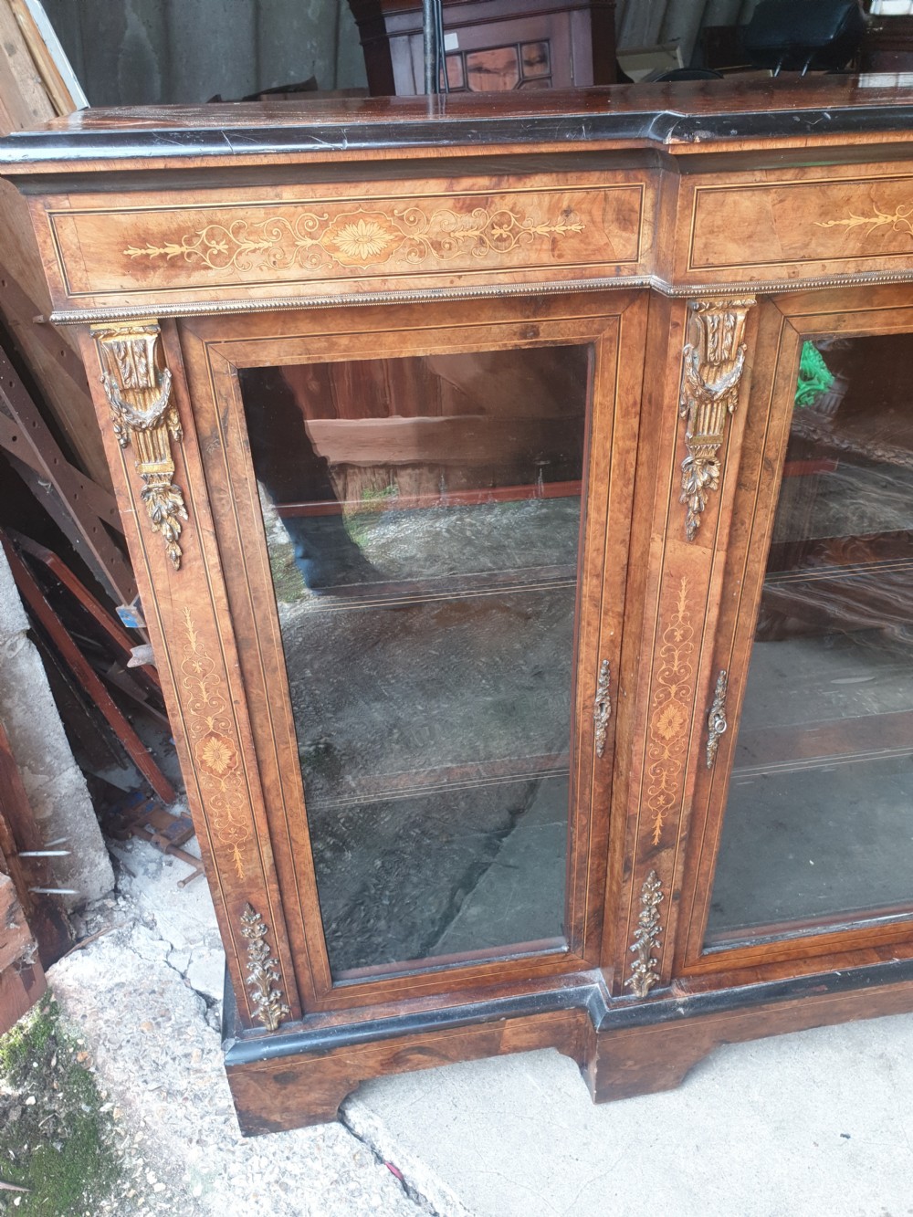 Victorian inlaid walnut side cabinet.  View II