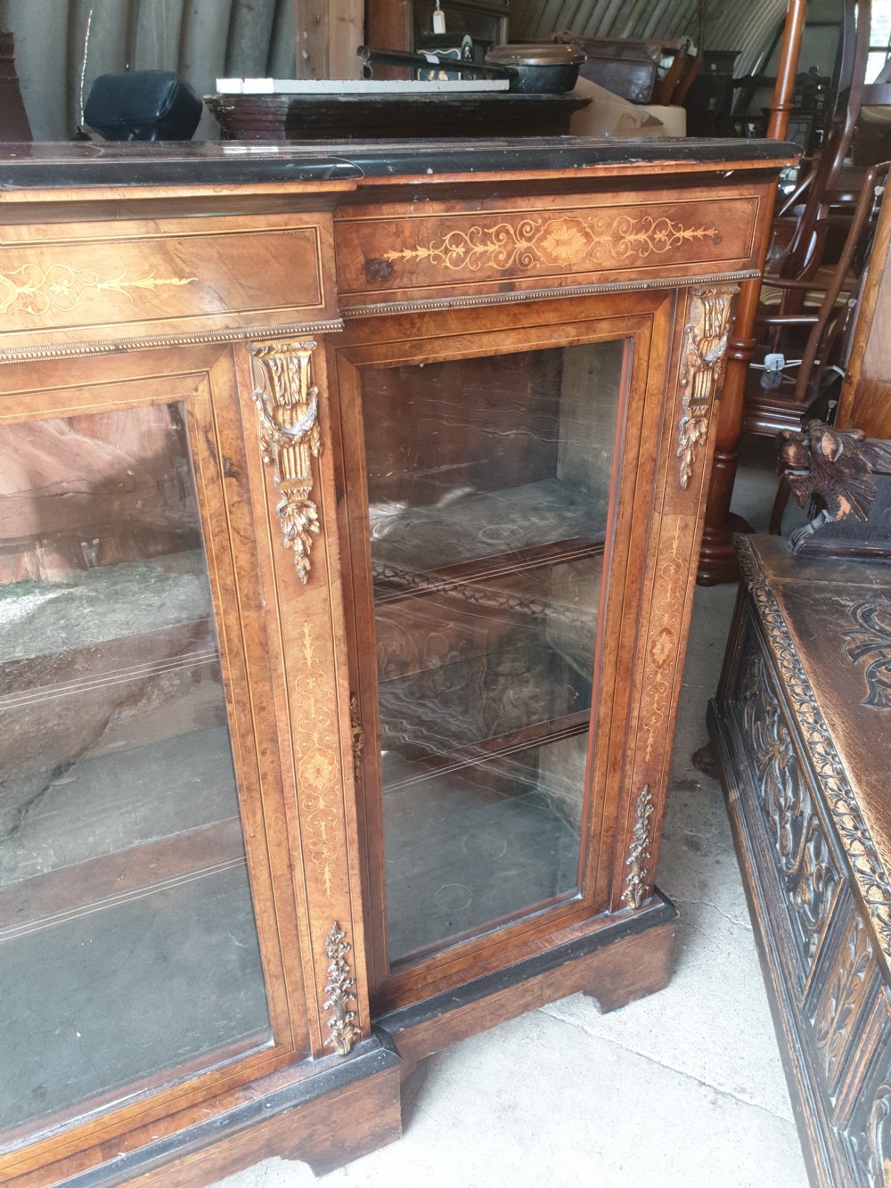 Victorian inlaid walnut side cabinet.  View III