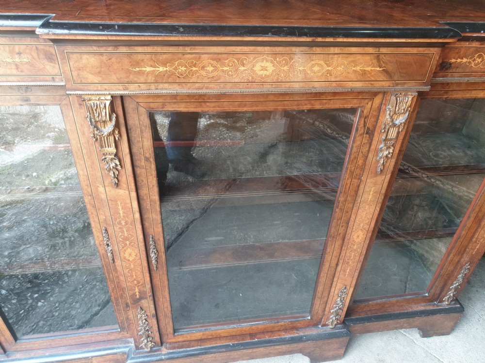 Victorian inlaid walnut side cabinet.  View VI
