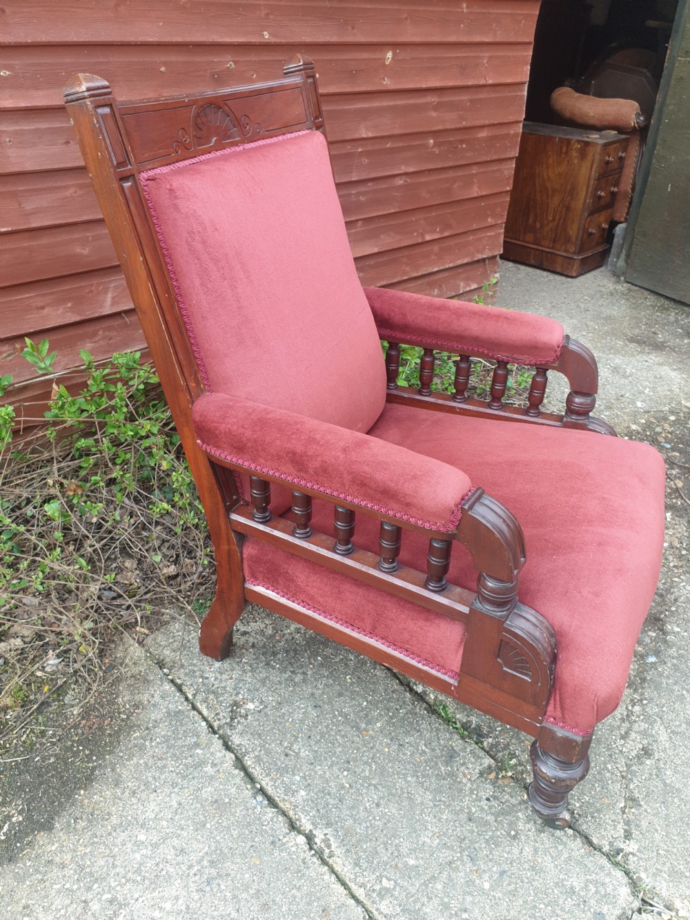 Victorian mahogany framed upholstered armchair  View II