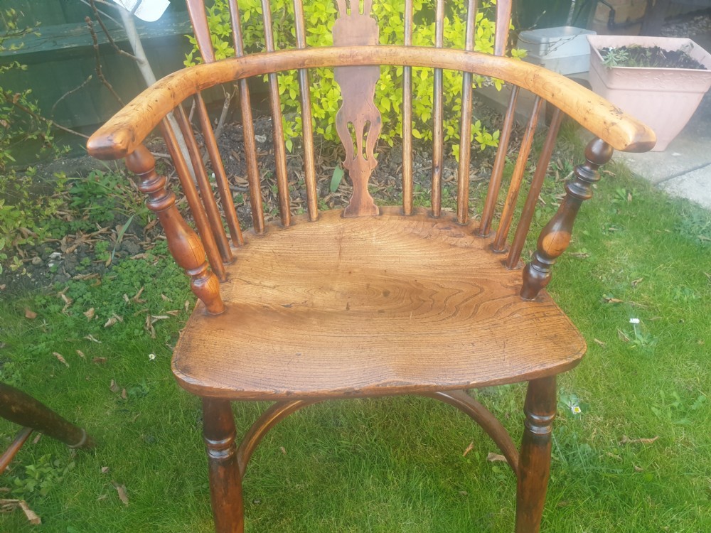 Pair of 19th century yew & elm Windsor armchairs.  View III