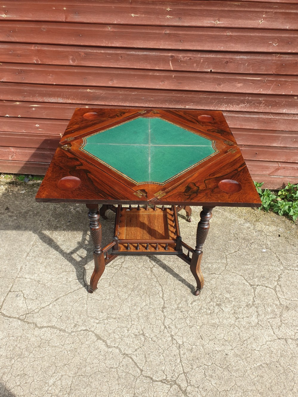Late Victorian inlaid rosewood envelope card table  View IV