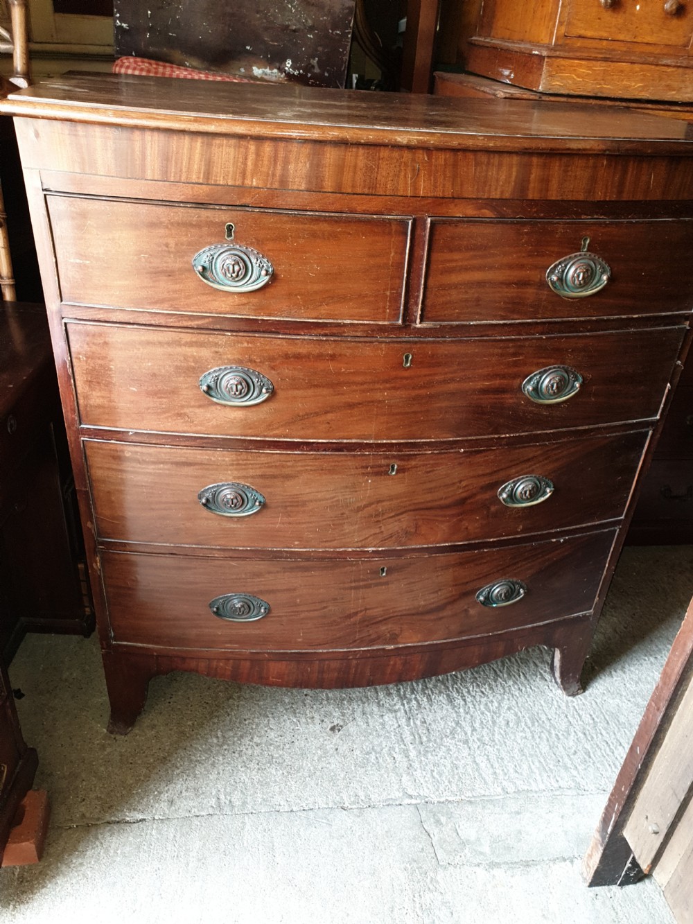 Regency mahogany bow front chest of drawers  View II