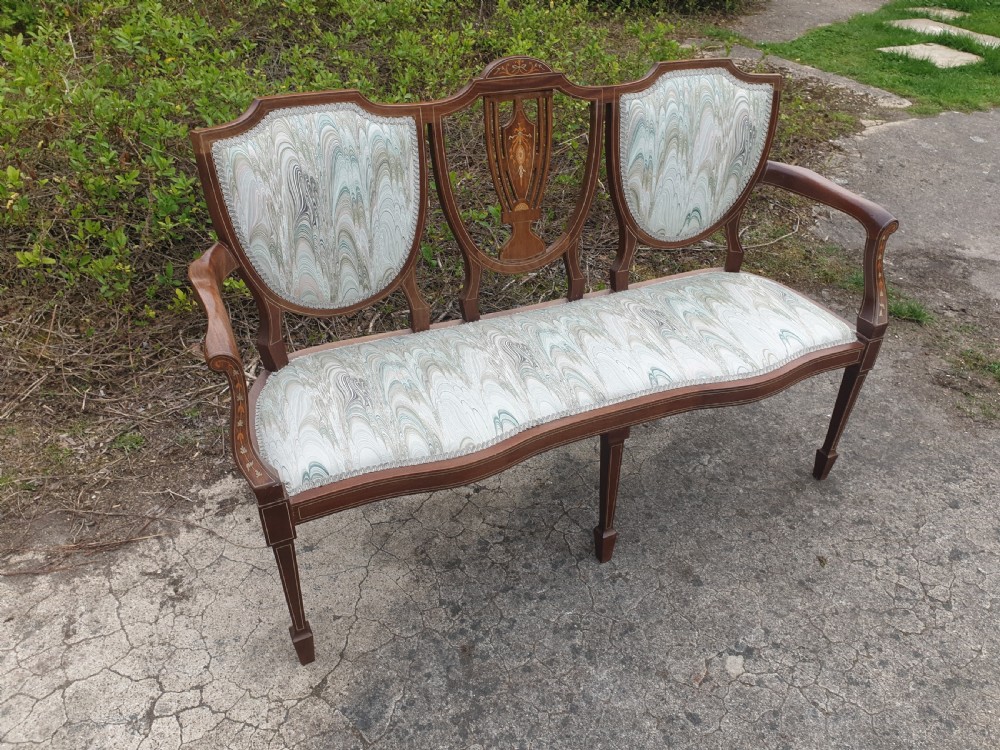 Edwardian inlaid mahogany window seat  View II