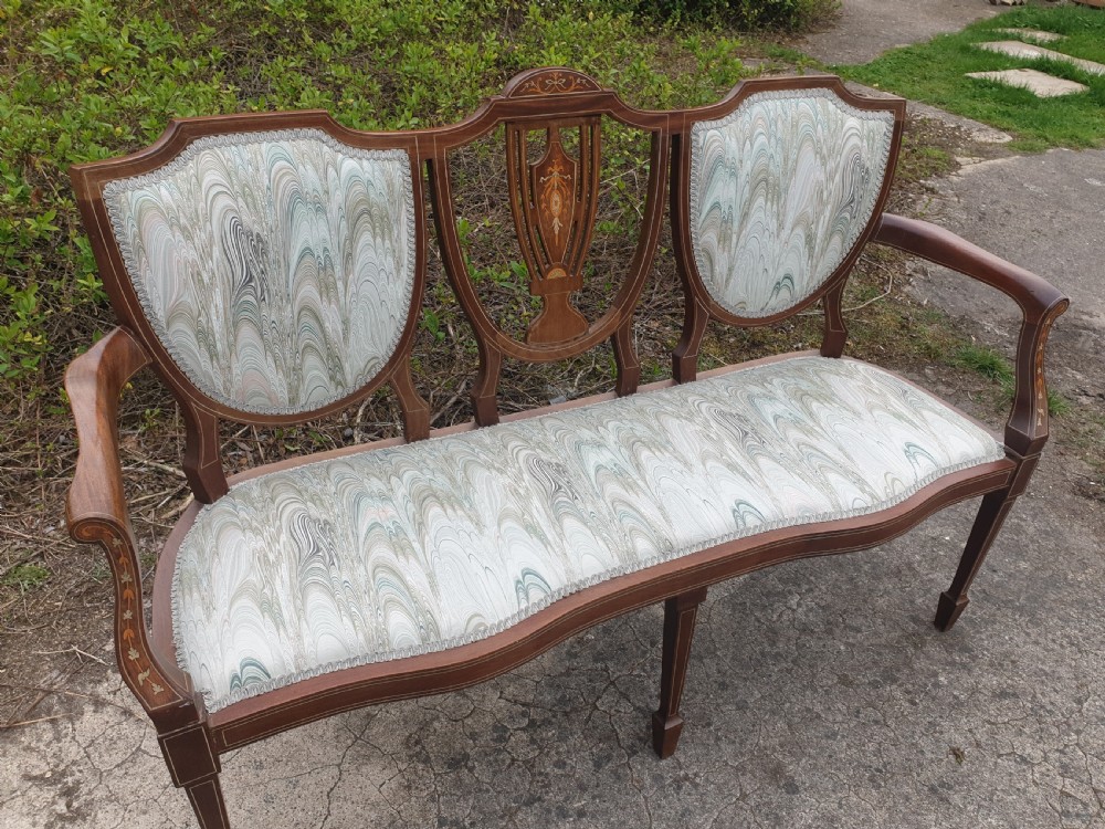 Edwardian inlaid mahogany window seat  View III