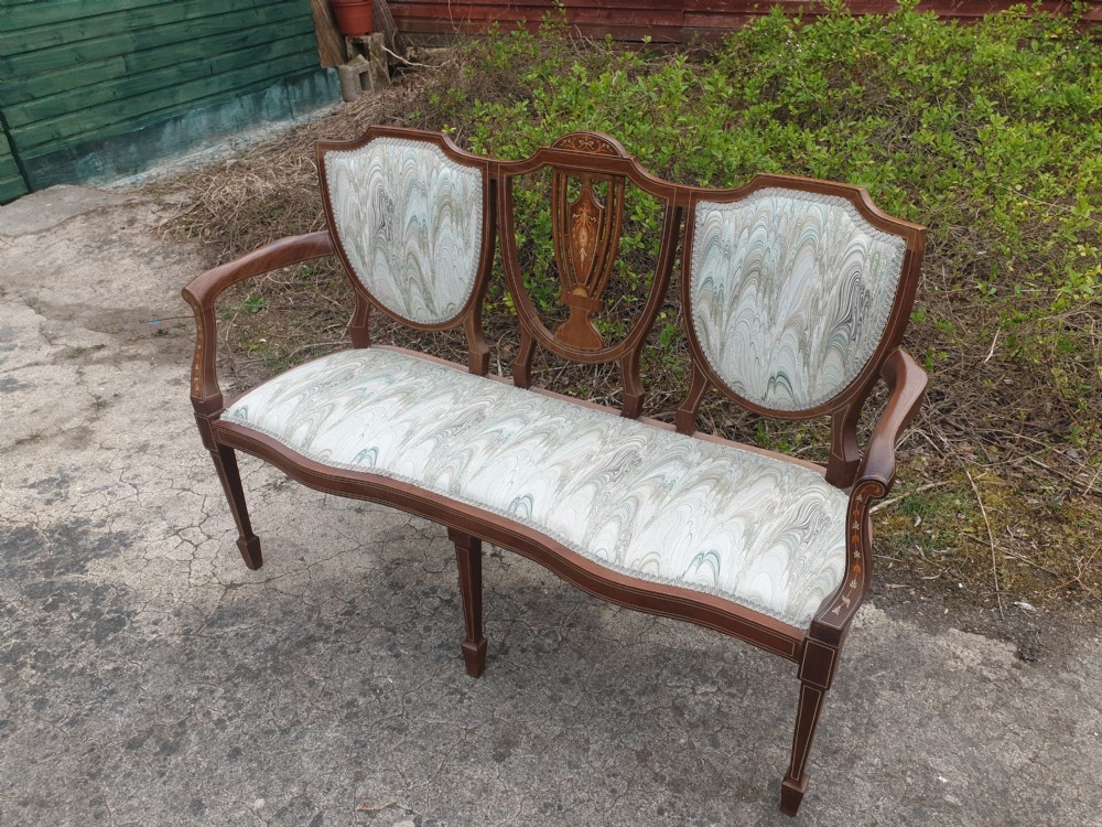 Edwardian inlaid mahogany window seat 