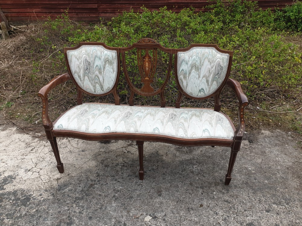 Edwardian inlaid mahogany window seat  View V