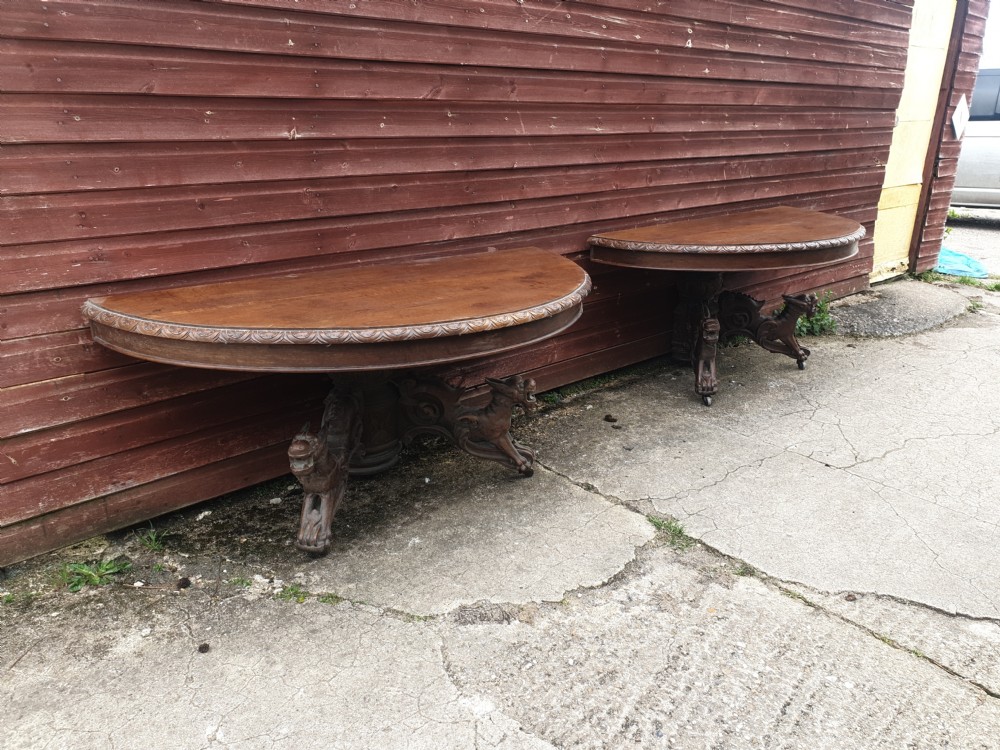 Pair of large carved oak console tables  View VII