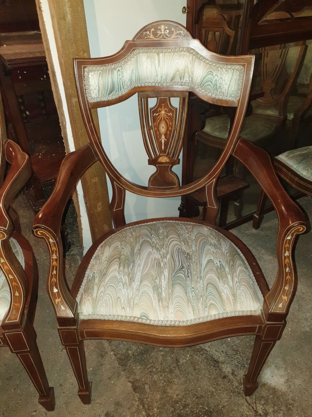 Pair of Edwardian inlaid mahogany armchairs  View IV