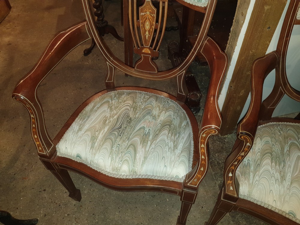 Pair of Edwardian inlaid mahogany armchairs  View V
