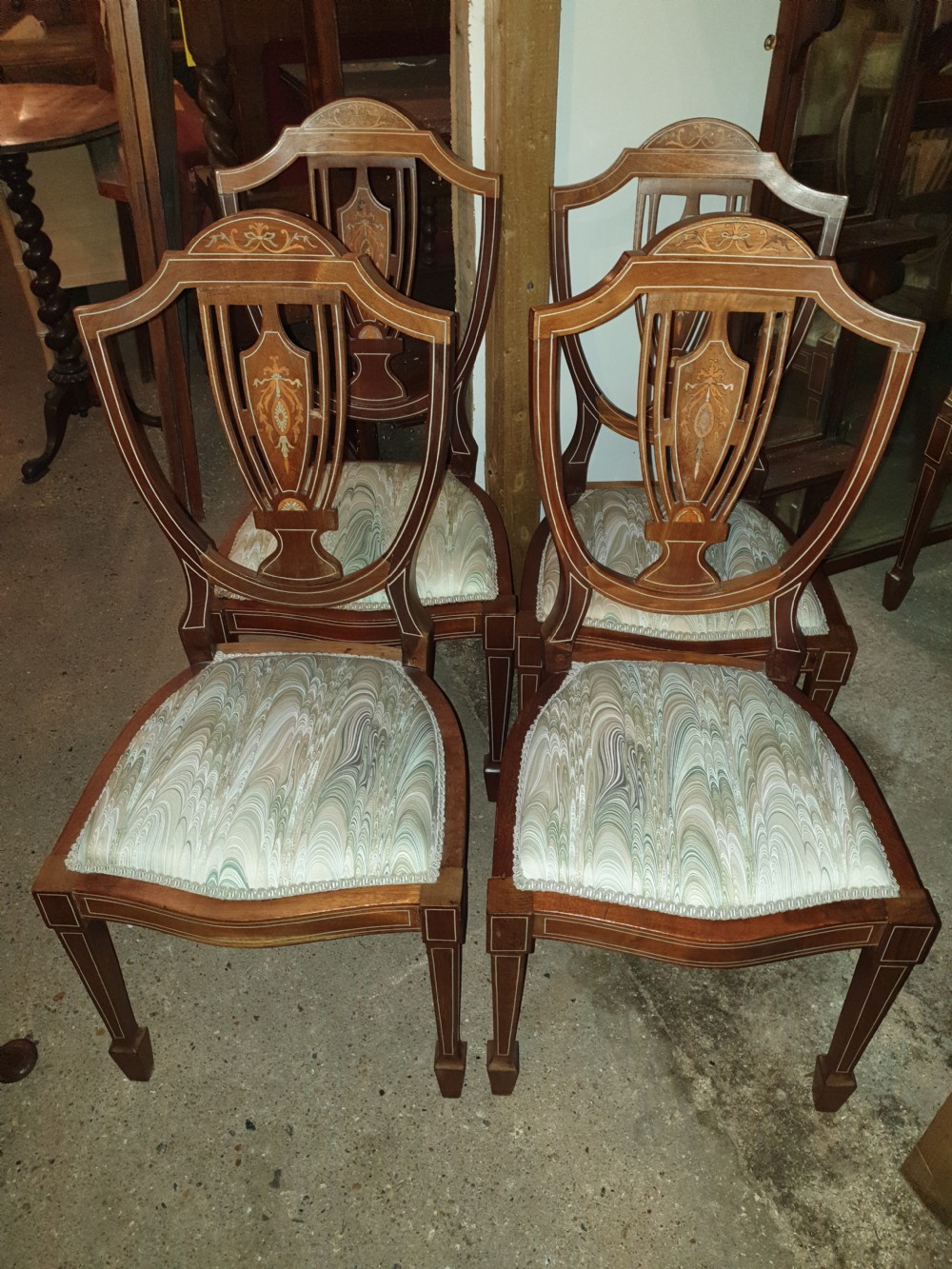 Set of 4 Edwardian nlaid mahogany bedroom  chairs. 