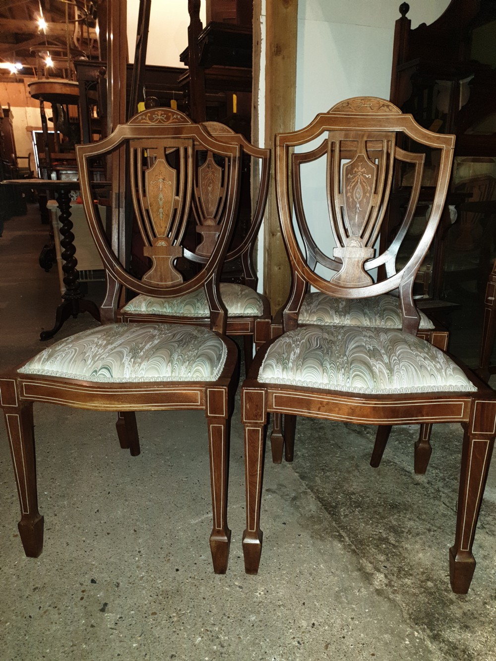 Set of 4 Edwardian nlaid mahogany bedroom  chairs.  View III