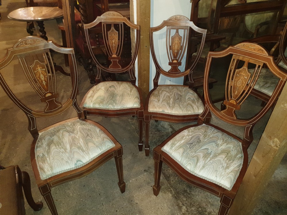 Set of 4 Edwardian nlaid mahogany bedroom  chairs.  View IV