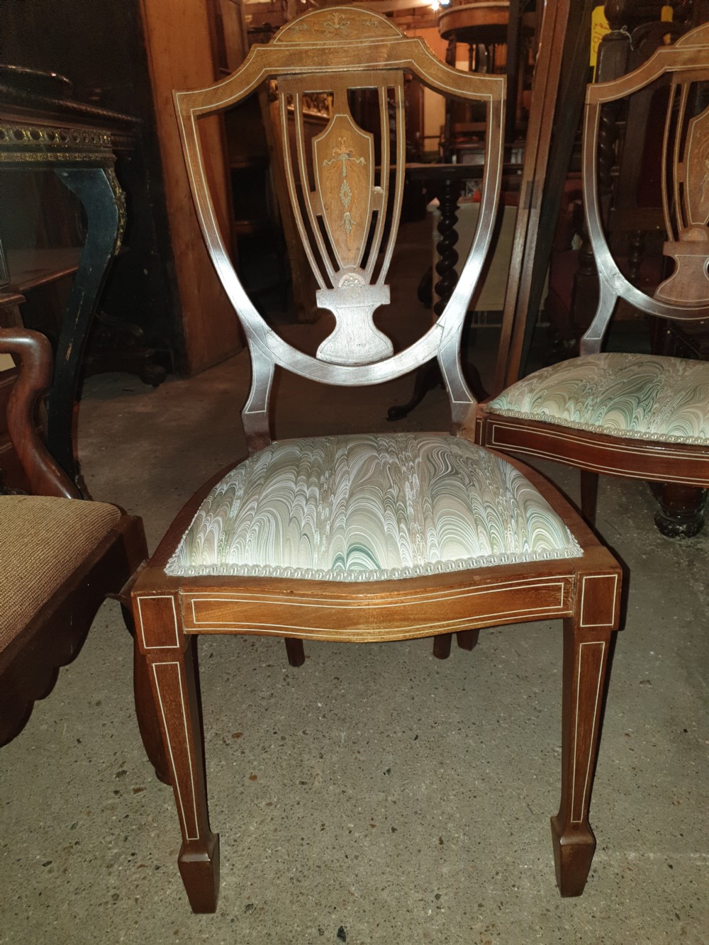 Set of 4 Edwardian nlaid mahogany bedroom  chairs.  View V