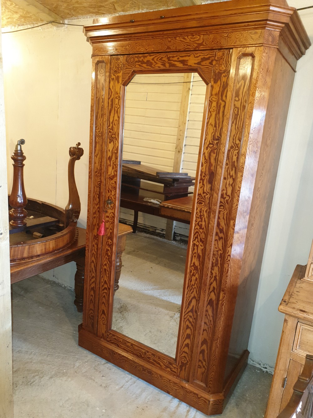 Good quality Victorian pitch pine hall wardrobe.  View II