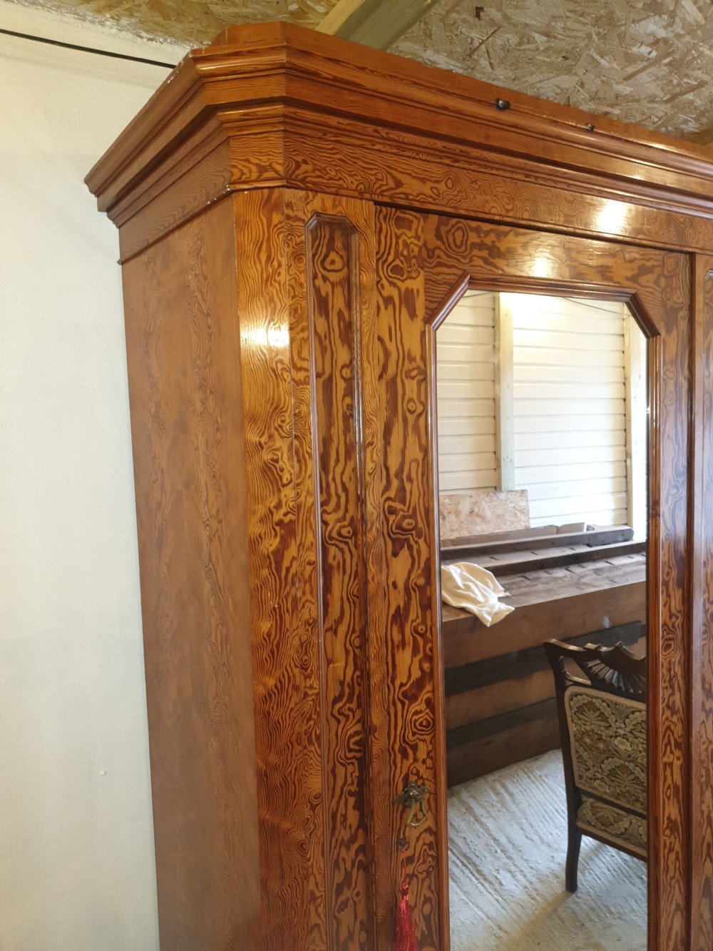 Good quality Victorian pitch pine hall wardrobe.  View VI