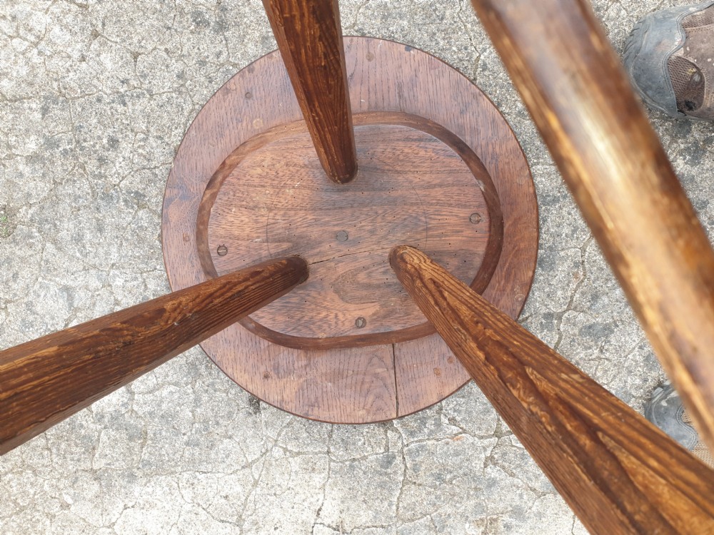 Small 19th century oak and pine cricket table.  View V