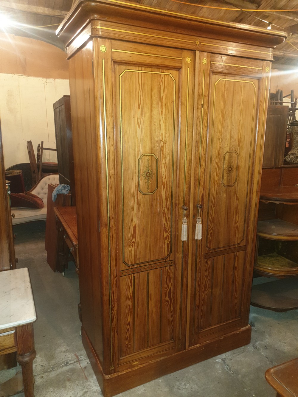Victorian decorated pine wardrobe 