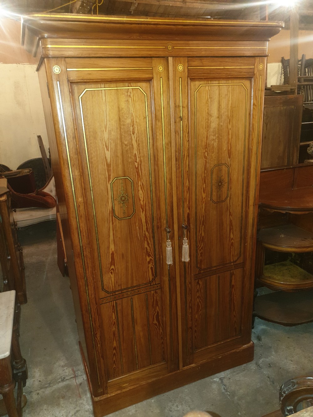 Victorian decorated pine wardrobe  View II