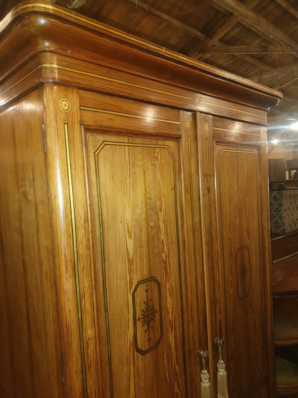 Victorian decorated pine wardrobe  View V