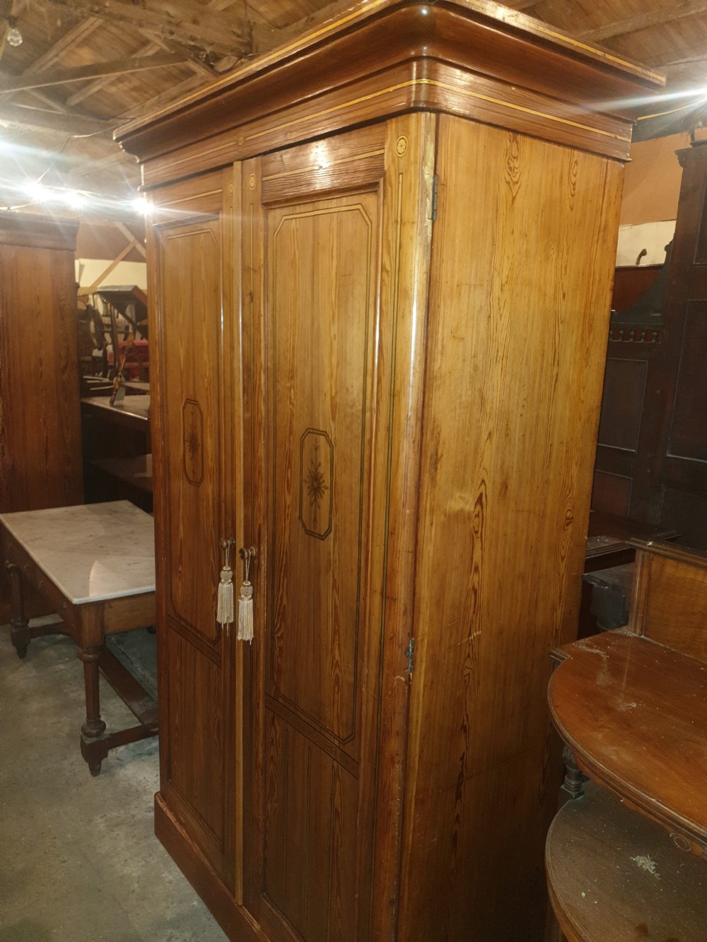 Victorian decorated pine wardrobe  View VI