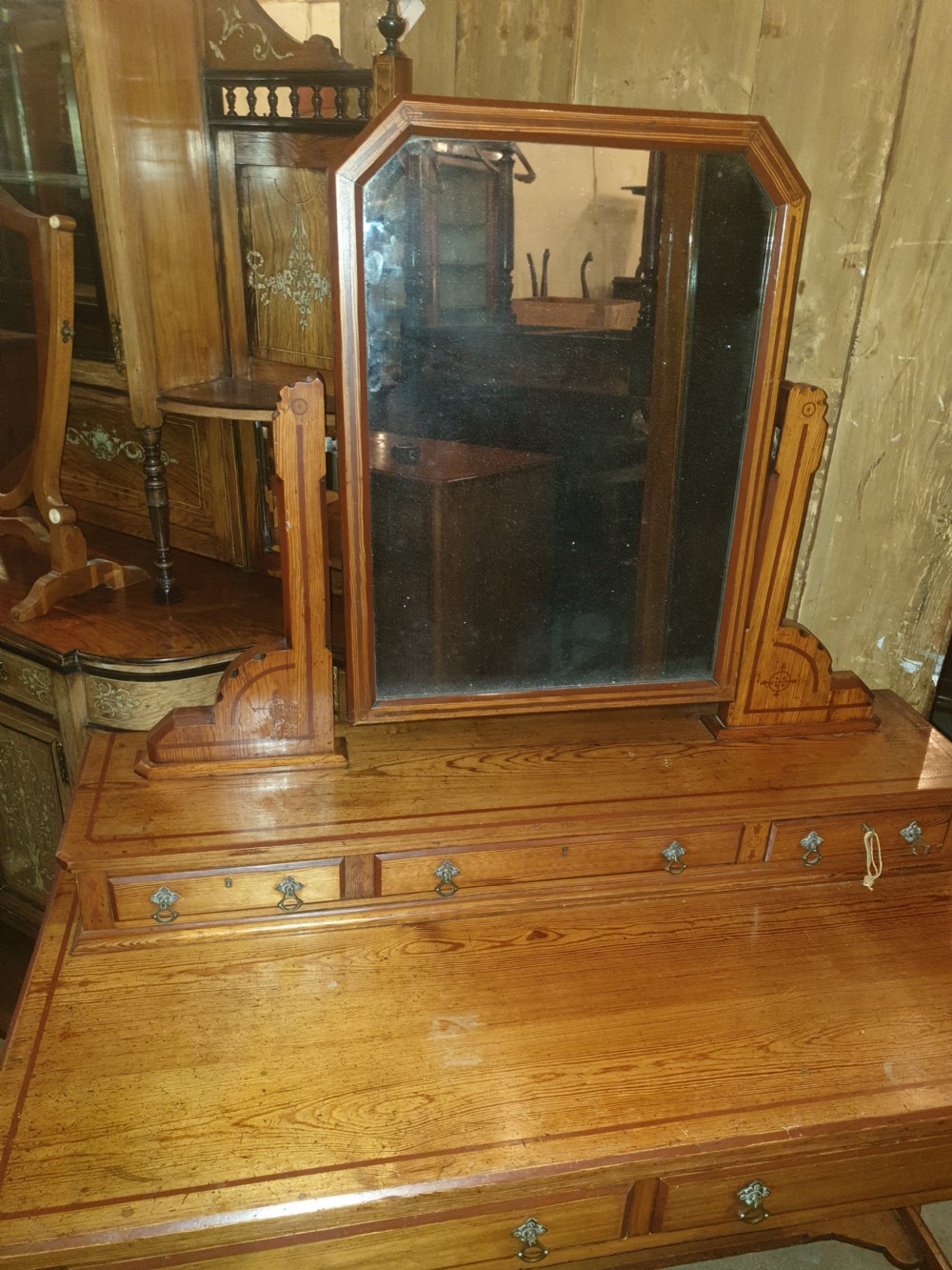 Victorian decorated pine dressing table  View II