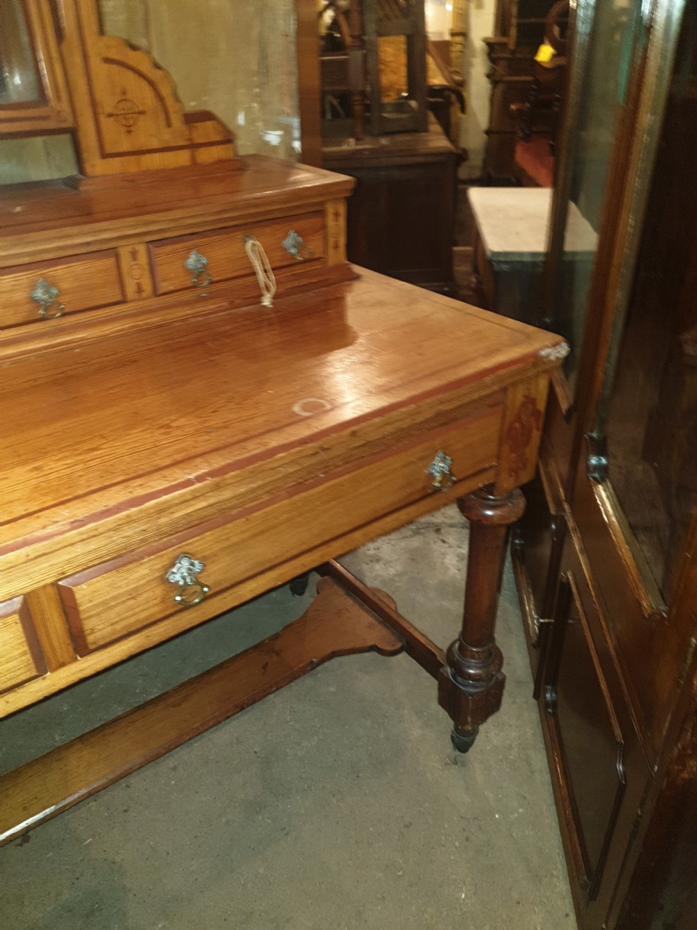 Victorian decorated pine dressing table  View IV