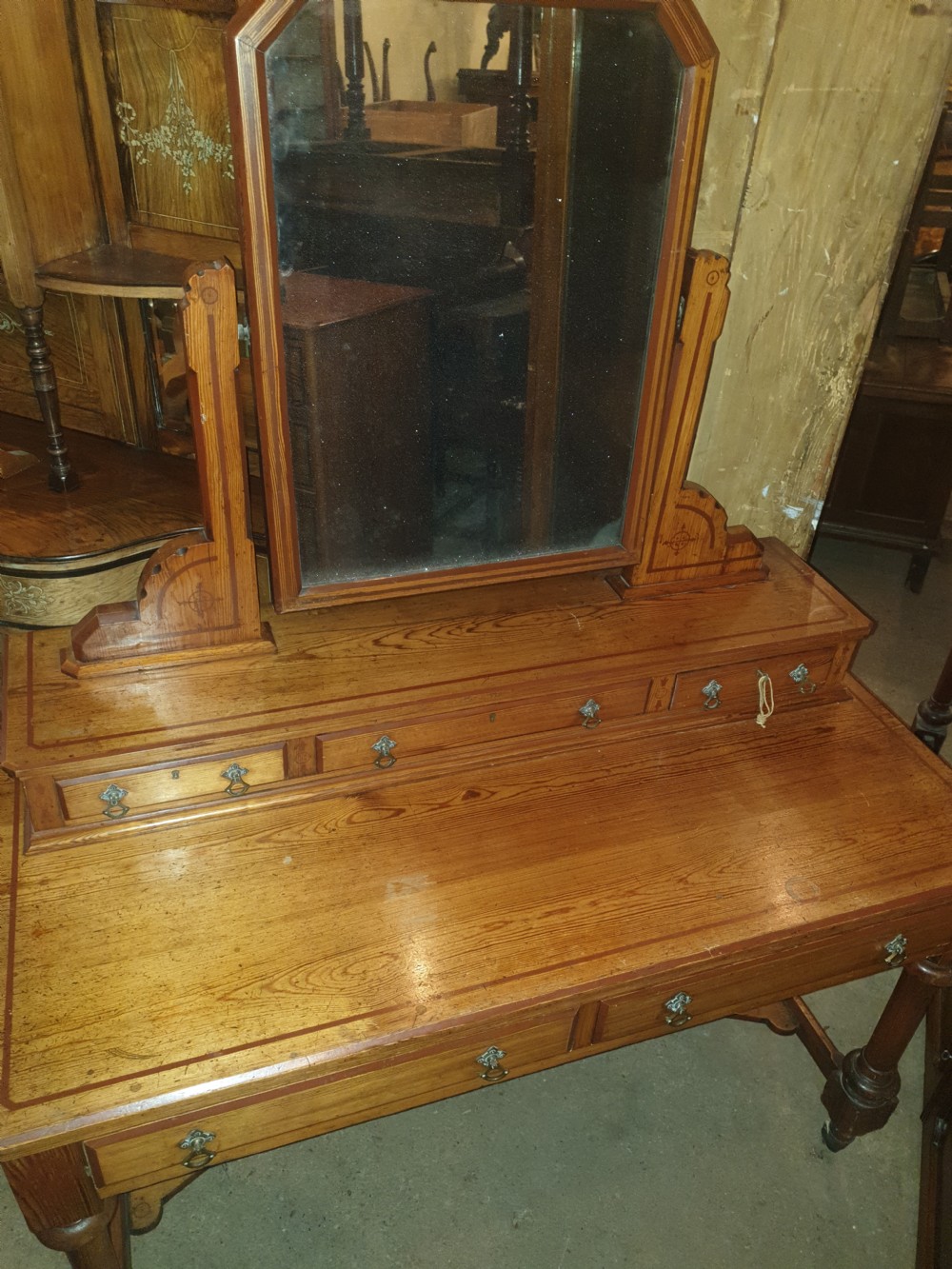 Victorian decorated pine dressing table  View V