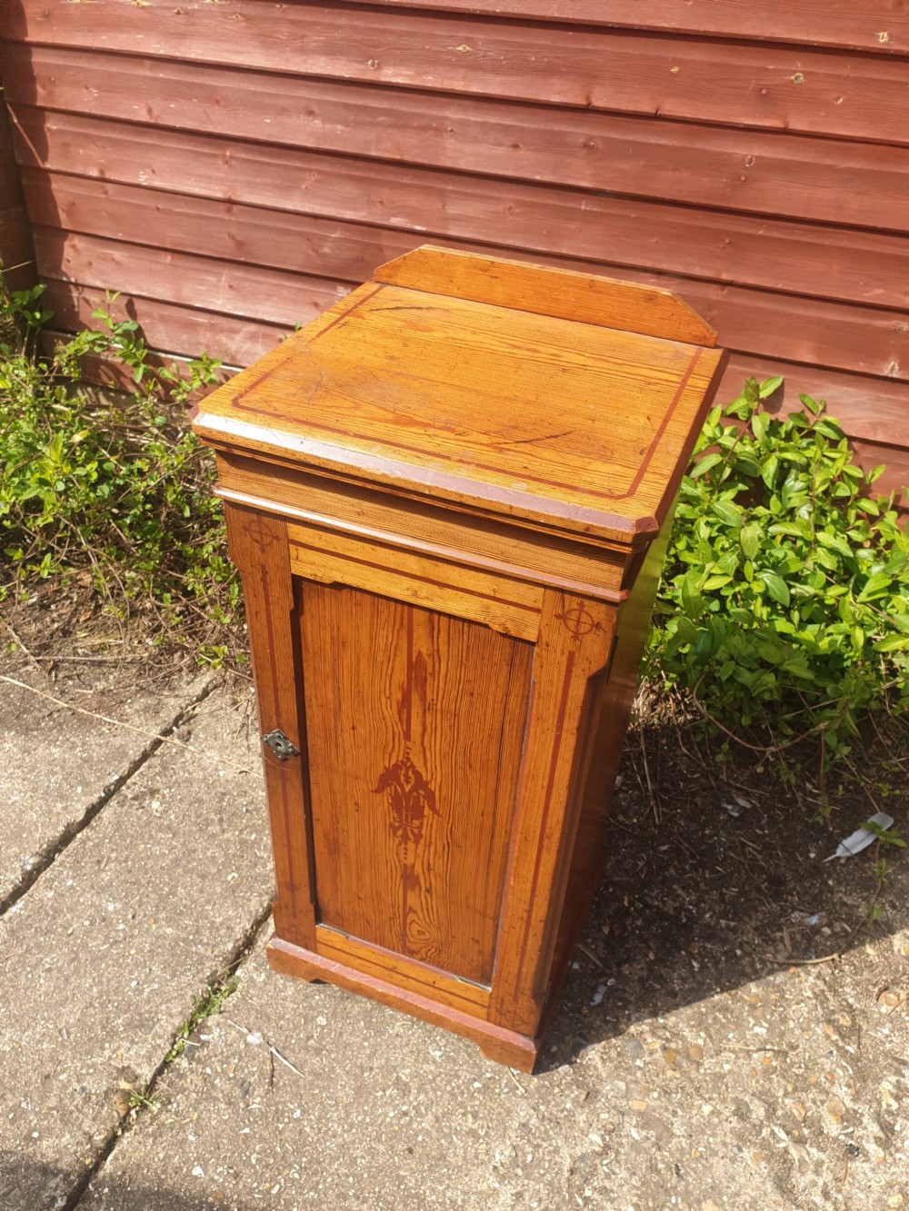 Victorian decorated pine bedside cabinet. 