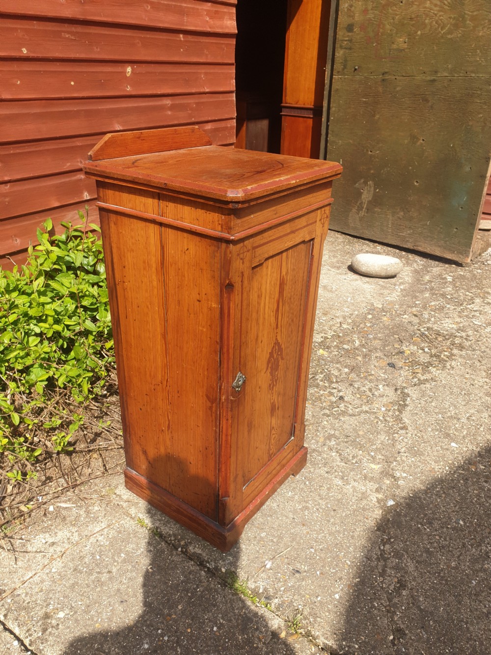 Victorian decorated pine bedside cabinet.  View II